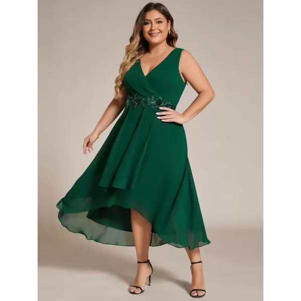 imageEverPretty Womens Summer Chiffon Sleeveless V Neck Applique Plus Size High Low Formal Wedding Guest Dresses 41926DADark Green