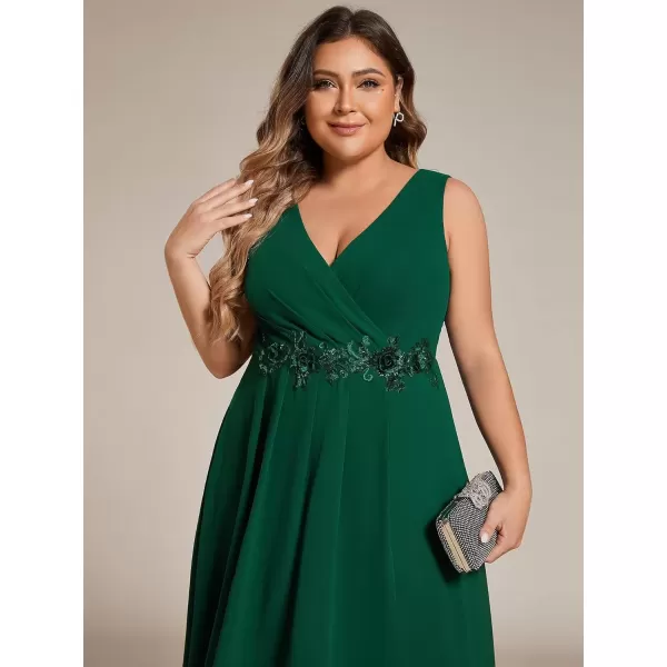 imageEverPretty Womens Summer Chiffon Sleeveless V Neck Applique Plus Size High Low Formal Wedding Guest Dresses 41926DADark Green