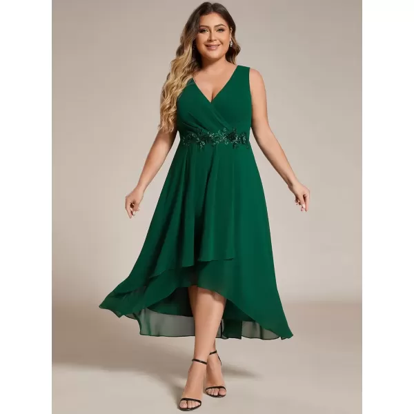 imageEverPretty Womens Summer Chiffon Sleeveless V Neck Applique Plus Size High Low Formal Wedding Guest Dresses 41926DADark Green