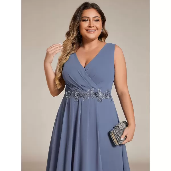 imageEverPretty Womens Summer Chiffon Sleeveless V Neck Applique Plus Size High Low Formal Wedding Guest Dresses 41926DADusty Navy