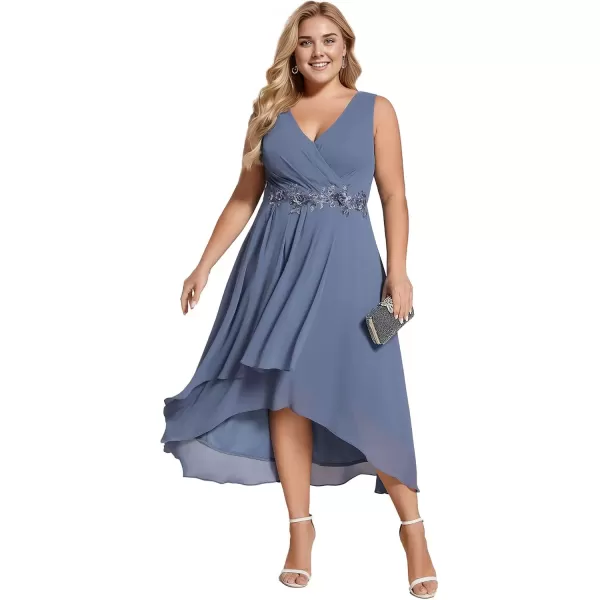 imageEverPretty Womens Summer Chiffon Sleeveless V Neck Applique Plus Size High Low Formal Wedding Guest Dresses 41926DADusty Navy