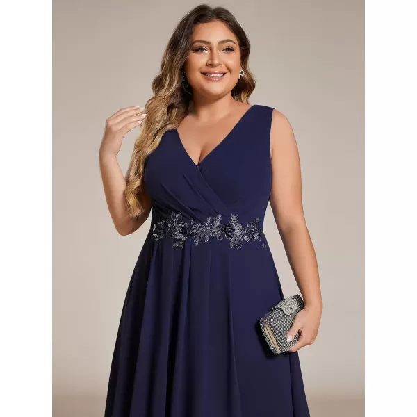 imageEverPretty Womens Summer Chiffon Sleeveless V Neck Applique Plus Size High Low Formal Wedding Guest Dresses 41926DANavy Blue