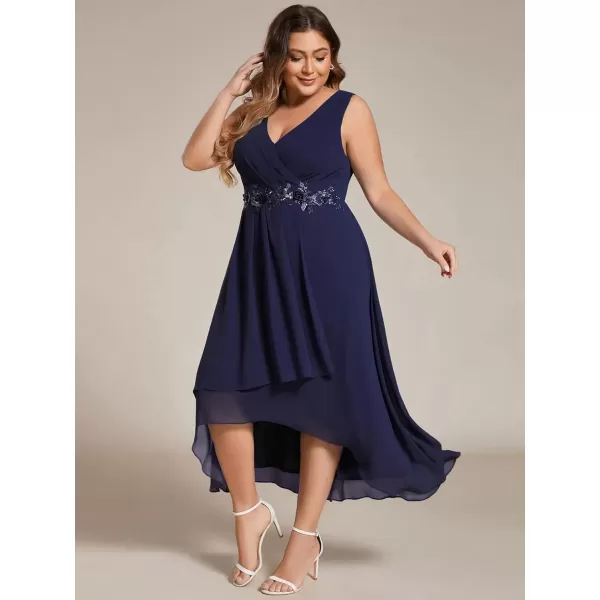 imageEverPretty Womens Summer Chiffon Sleeveless V Neck Applique Plus Size High Low Formal Wedding Guest Dresses 41926DANavy Blue