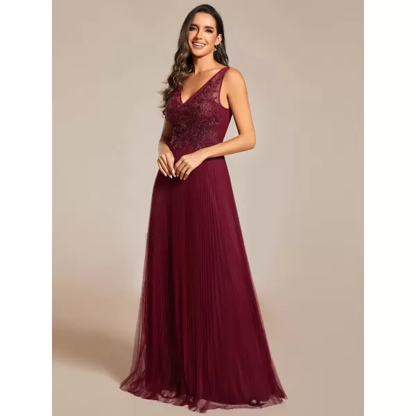 imageEverPretty Womens Trendy Tulle V Neck Appliques Pleated Evening Dresses 01983Burgundy