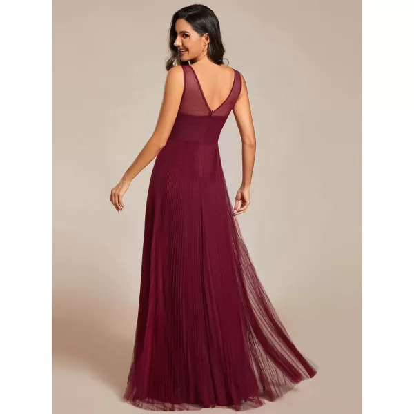 imageEverPretty Womens Trendy Tulle V Neck Appliques Pleated Evening Dresses 01983Burgundy