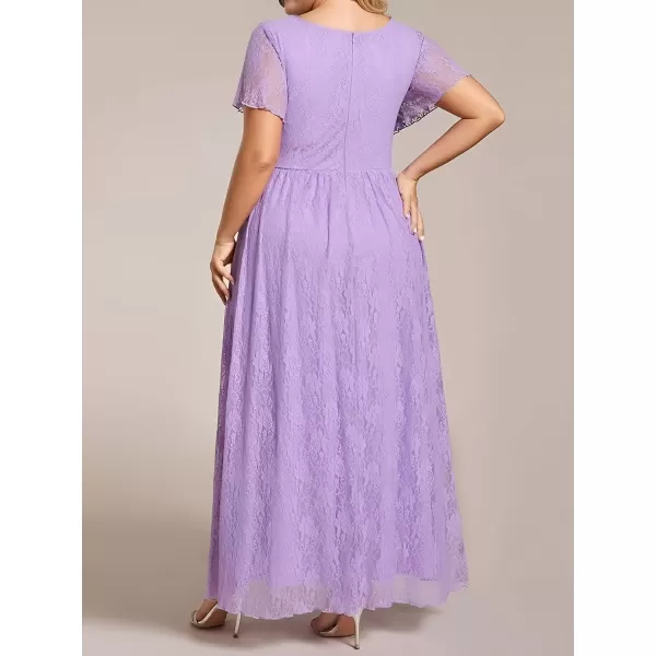 imageEverPretty Womens V Neck Ruffles Sleeves Pleated Loose Lace High Low Plus Size Formal Wedding Guest Dresses 01489DAPHLavender