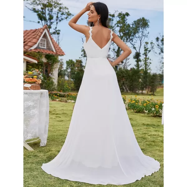 imageEverPretty Womens V Neck Sleeveless Applique Split A Line Floor Length Wedding Dress 02082White