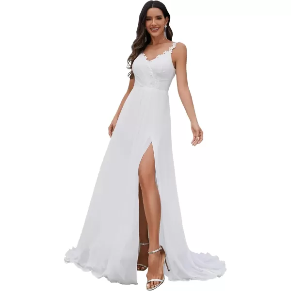 imageEverPretty Womens V Neck Sleeveless Applique Split A Line Floor Length Wedding Dress 02082White