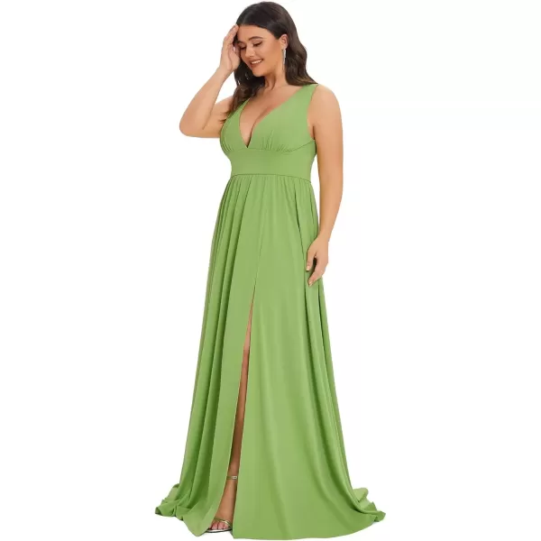 imageEverPretty Summer Maxi High Slit Pleated Sleeveless Plus Size Formal Dresses for Curvy Women 0168BDA1Avocado Green