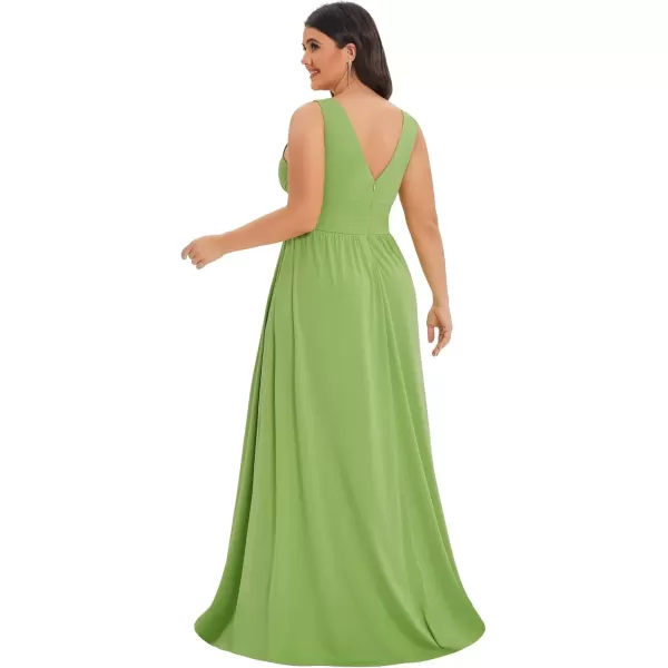 imageEverPretty Summer Maxi High Slit Pleated Sleeveless Plus Size Formal Dresses for Curvy Women 0168BDA1Avocado Green