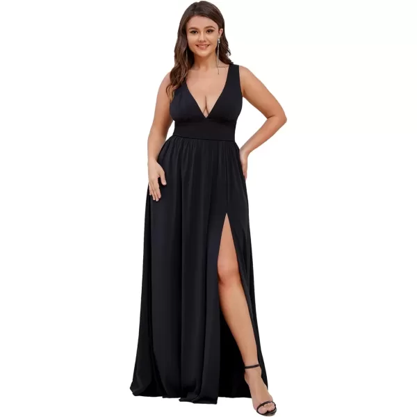 imageEverPretty Summer Maxi High Slit Pleated Sleeveless Plus Size Formal Dresses for Curvy Women 0168BDA1Black