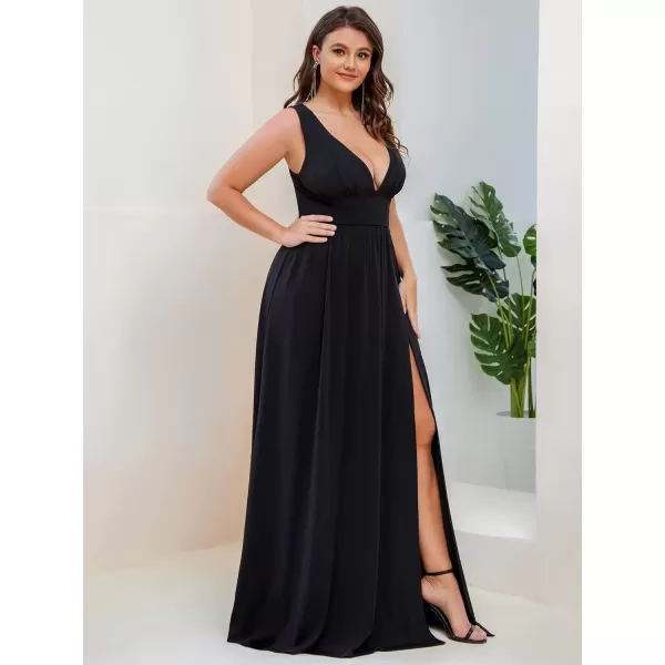 imageEverPretty Summer Maxi High Slit Pleated Sleeveless Plus Size Formal Dresses for Curvy Women 0168BDA1Black