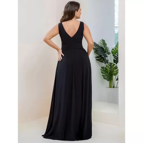 imageEverPretty Summer Maxi High Slit Pleated Sleeveless Plus Size Formal Dresses for Curvy Women 0168BDA1Black