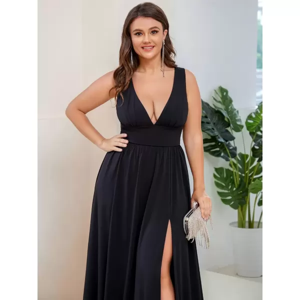 imageEverPretty Summer Maxi High Slit Pleated Sleeveless Plus Size Formal Dresses for Curvy Women 0168BDA1Black