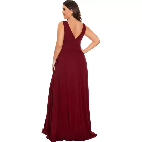 imageEverPretty Summer Maxi High Slit Pleated Sleeveless Plus Size Formal Dresses for Curvy Women 0168BDA1Burgundy