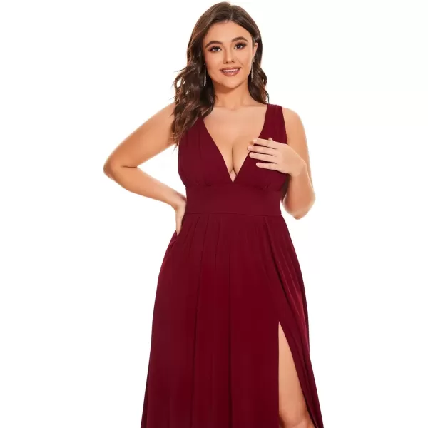 imageEverPretty Summer Maxi High Slit Pleated Sleeveless Plus Size Formal Dresses for Curvy Women 0168BDA1Burgundy