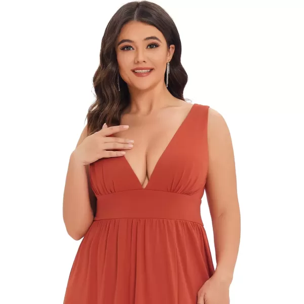 imageEverPretty Summer Maxi High Slit Pleated Sleeveless Plus Size Formal Dresses for Curvy Women 0168BDA1Burnt Orange