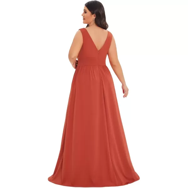 imageEverPretty Summer Maxi High Slit Pleated Sleeveless Plus Size Formal Dresses for Curvy Women 0168BDA1Burnt Orange