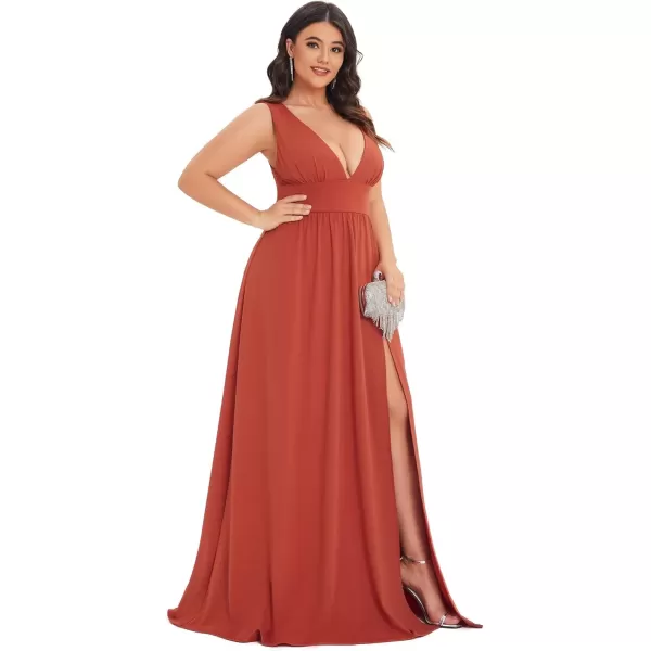 imageEverPretty Summer Maxi High Slit Pleated Sleeveless Plus Size Formal Dresses for Curvy Women 0168BDA1Burnt Orange