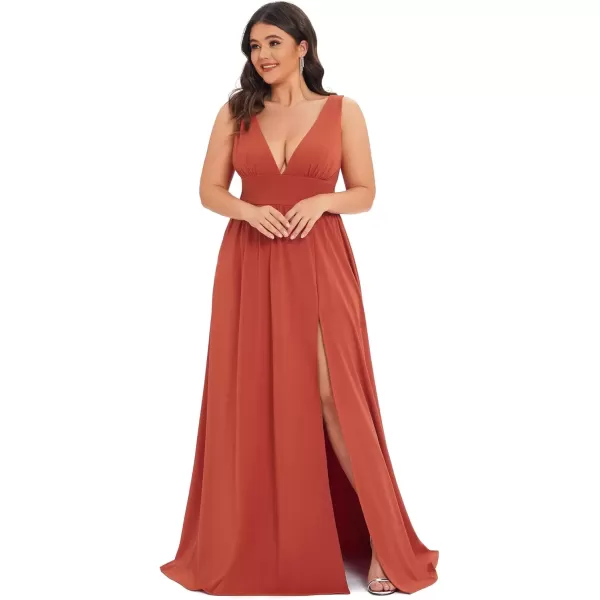 imageEverPretty Summer Maxi High Slit Pleated Sleeveless Plus Size Formal Dresses for Curvy Women 0168BDA1Burnt Orange