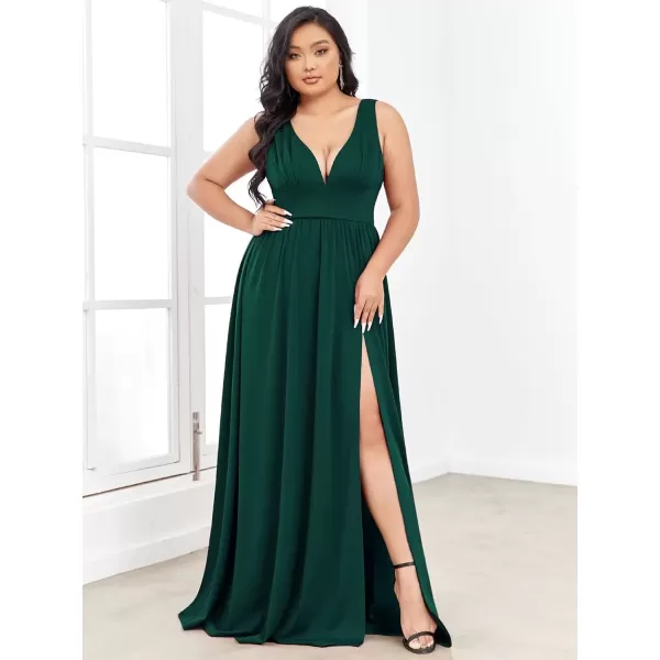 imageEverPretty Summer Maxi High Slit Pleated Sleeveless Plus Size Formal Dresses for Curvy Women 0168BDA1Dark Green