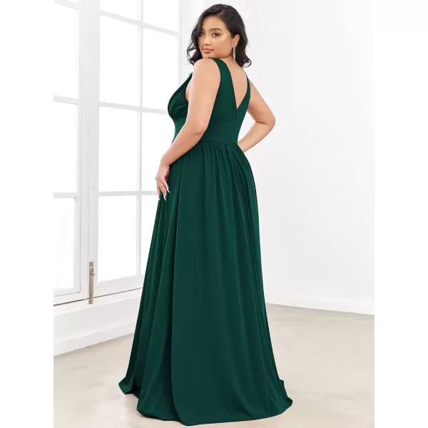 imageEverPretty Summer Maxi High Slit Pleated Sleeveless Plus Size Formal Dresses for Curvy Women 0168BDA1Dark Green