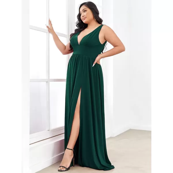 imageEverPretty Summer Maxi High Slit Pleated Sleeveless Plus Size Formal Dresses for Curvy Women 0168BDA1Dark Green