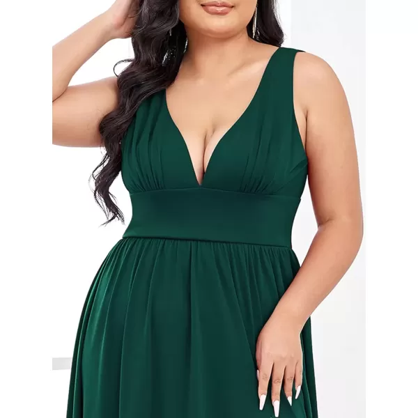 imageEverPretty Summer Maxi High Slit Pleated Sleeveless Plus Size Formal Dresses for Curvy Women 0168BDA1Dark Green