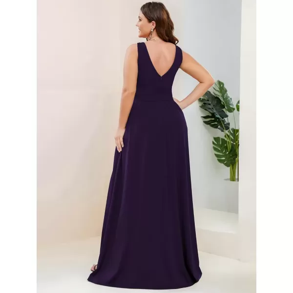 imageEverPretty Summer Maxi High Slit Pleated Sleeveless Plus Size Formal Dresses for Curvy Women 0168BDA1Dark Purple