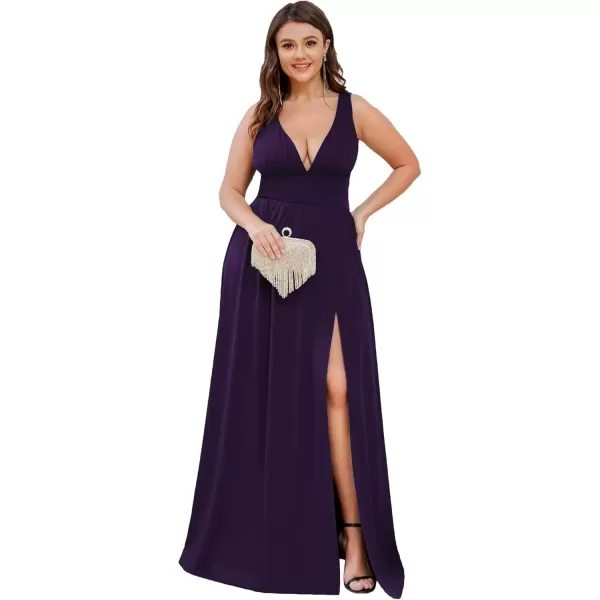 imageEverPretty Summer Maxi High Slit Pleated Sleeveless Plus Size Formal Dresses for Curvy Women 0168BDA1Dark Purple