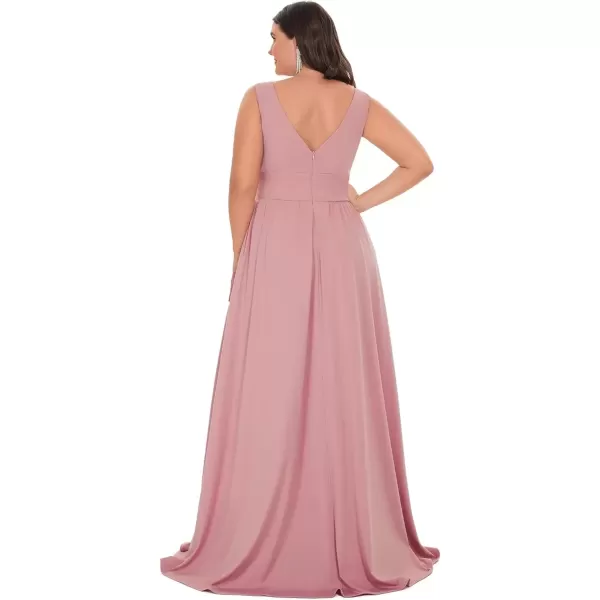 imageEverPretty Summer Maxi High Slit Pleated Sleeveless Plus Size Formal Dresses for Curvy Women 0168BDA1Dusty Rose