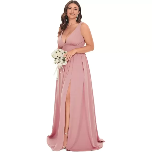 imageEverPretty Summer Maxi High Slit Pleated Sleeveless Plus Size Formal Dresses for Curvy Women 0168BDA1Dusty Rose