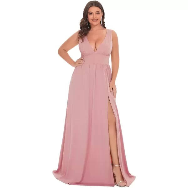 imageEverPretty Summer Maxi High Slit Pleated Sleeveless Plus Size Formal Dresses for Curvy Women 0168BDA1Dusty Rose