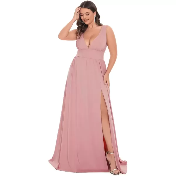 imageEverPretty Summer Maxi High Slit Pleated Sleeveless Plus Size Formal Dresses for Curvy Women 0168BDA1Dusty Rose