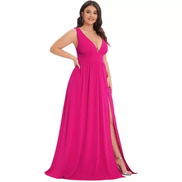 imageEverPretty Summer Maxi High Slit Pleated Sleeveless Plus Size Formal Dresses for Curvy Women 0168BDA1Hot Pink