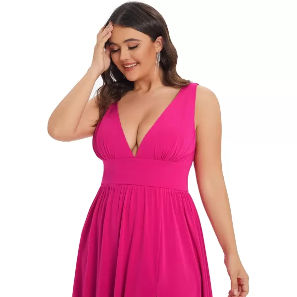 imageEverPretty Summer Maxi High Slit Pleated Sleeveless Plus Size Formal Dresses for Curvy Women 0168BDA1Hot Pink