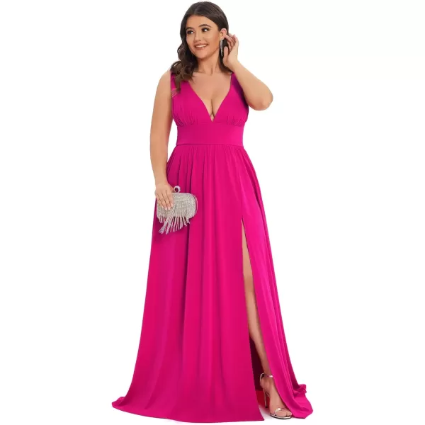 imageEverPretty Summer Maxi High Slit Pleated Sleeveless Plus Size Formal Dresses for Curvy Women 0168BDA1Hot Pink