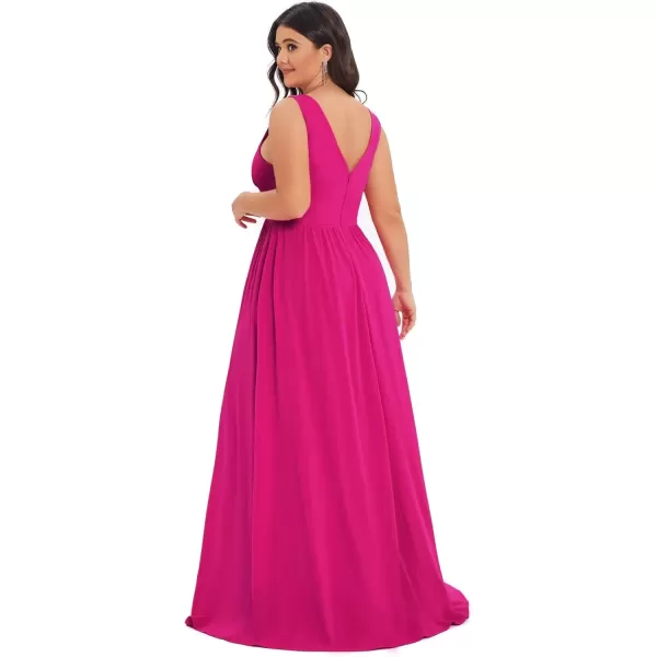 imageEverPretty Summer Maxi High Slit Pleated Sleeveless Plus Size Formal Dresses for Curvy Women 0168BDA1Hot Pink