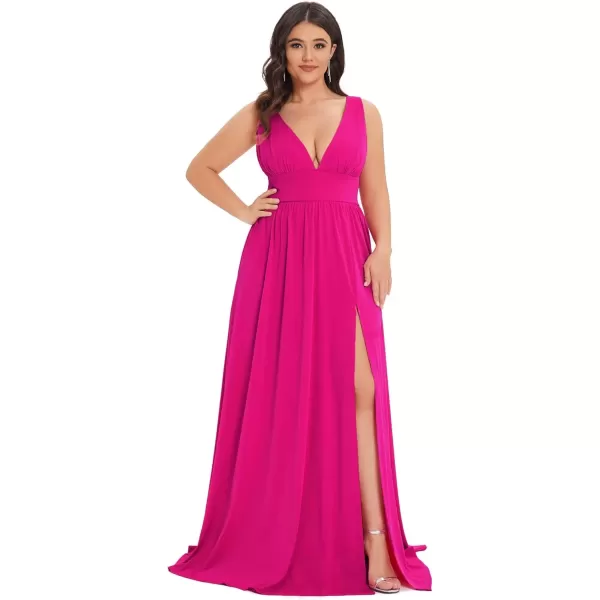 imageEverPretty Summer Maxi High Slit Pleated Sleeveless Plus Size Formal Dresses for Curvy Women 0168BDA1Hot Pink