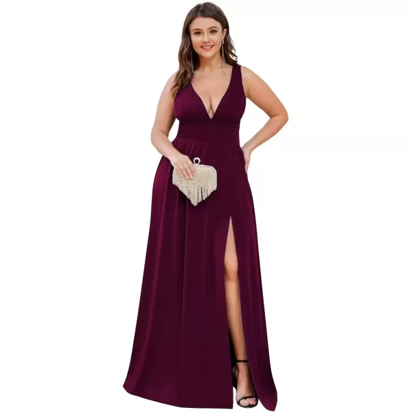 imageEverPretty Summer Maxi High Slit Pleated Sleeveless Plus Size Formal Dresses for Curvy Women 0168BDA1Mulberry