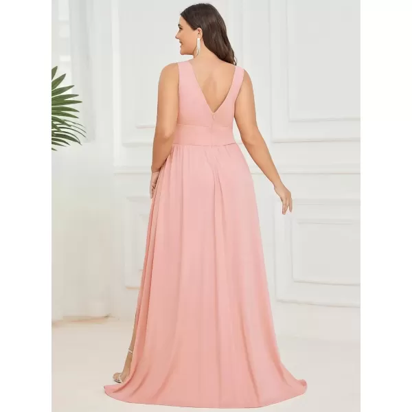 imageEverPretty Summer Maxi High Slit Pleated Sleeveless Plus Size Formal Dresses for Curvy Women 0168BDA1Pink