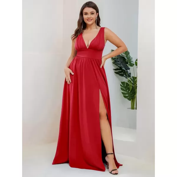 imageEverPretty Summer Maxi High Slit Pleated Sleeveless Plus Size Formal Dresses for Curvy Women 0168BDA1Red