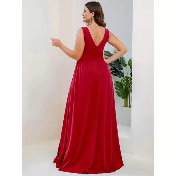 imageEverPretty Summer Maxi High Slit Pleated Sleeveless Plus Size Formal Dresses for Curvy Women 0168BDA1Red