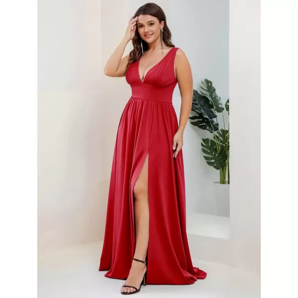 imageEverPretty Summer Maxi High Slit Pleated Sleeveless Plus Size Formal Dresses for Curvy Women 0168BDA1Red