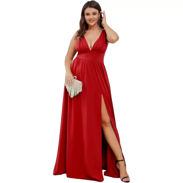 imageEverPretty Summer Maxi High Slit Pleated Sleeveless Plus Size Formal Dresses for Curvy Women 0168BDA1Red