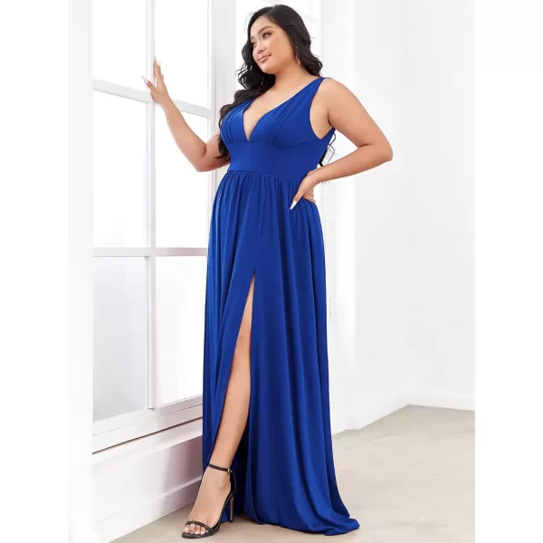 imageEverPretty Summer Maxi High Slit Pleated Sleeveless Plus Size Formal Dresses for Curvy Women 0168BDA1Sapphire Blue