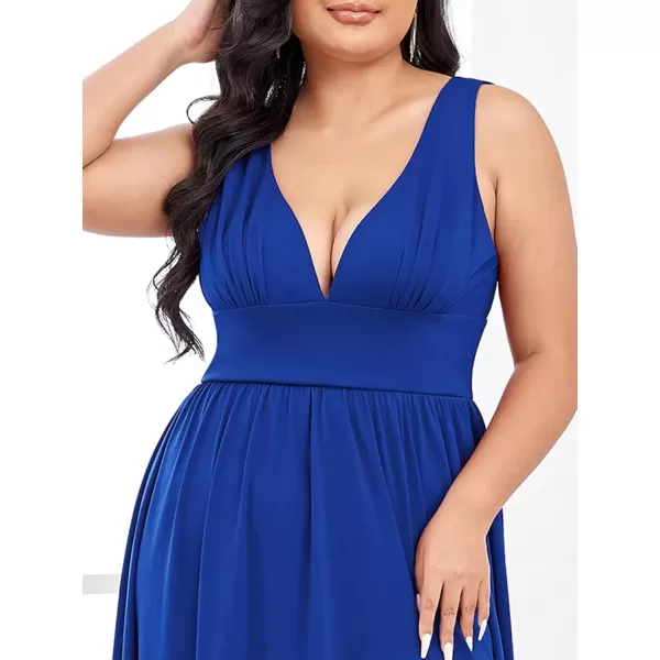 imageEverPretty Summer Maxi High Slit Pleated Sleeveless Plus Size Formal Dresses for Curvy Women 0168BDA1Sapphire Blue