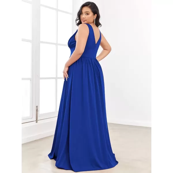 imageEverPretty Summer Maxi High Slit Pleated Sleeveless Plus Size Formal Dresses for Curvy Women 0168BDA1Sapphire Blue