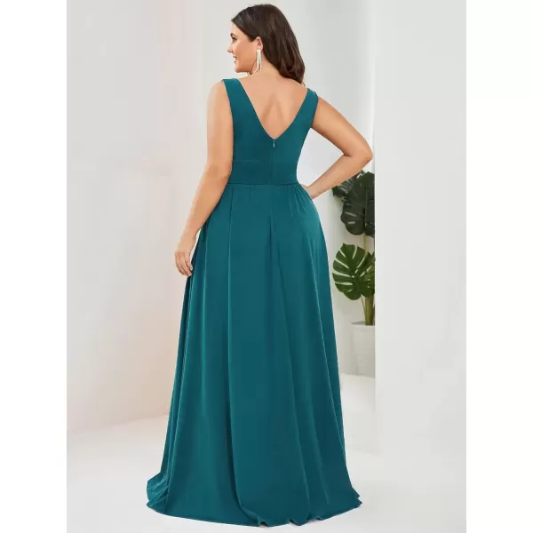 imageEverPretty Summer Maxi High Slit Pleated Sleeveless Plus Size Formal Dresses for Curvy Women 0168BDA1Teal