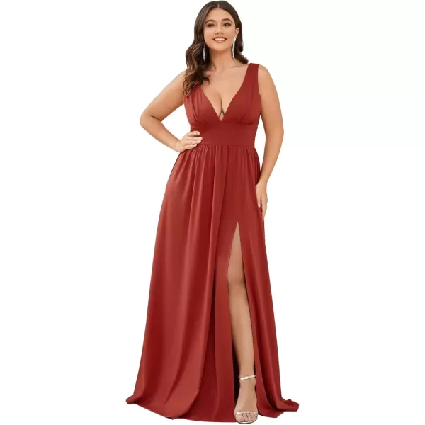 imageEverPretty Summer Maxi High Slit Pleated Sleeveless Plus Size Formal Dresses for Curvy Women 0168BDA1Vermilion